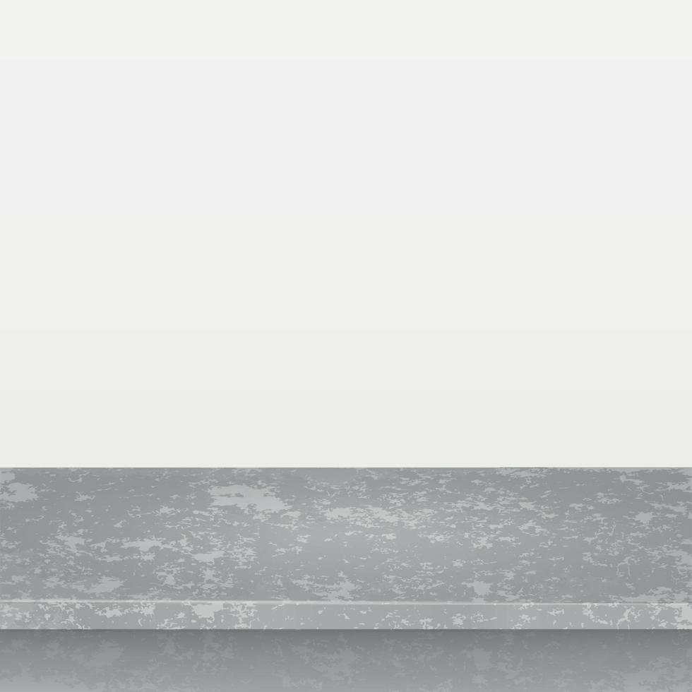Mesa de piedra de hormigón gris aislada sobre fondo blanco, plantilla web promocional - vector