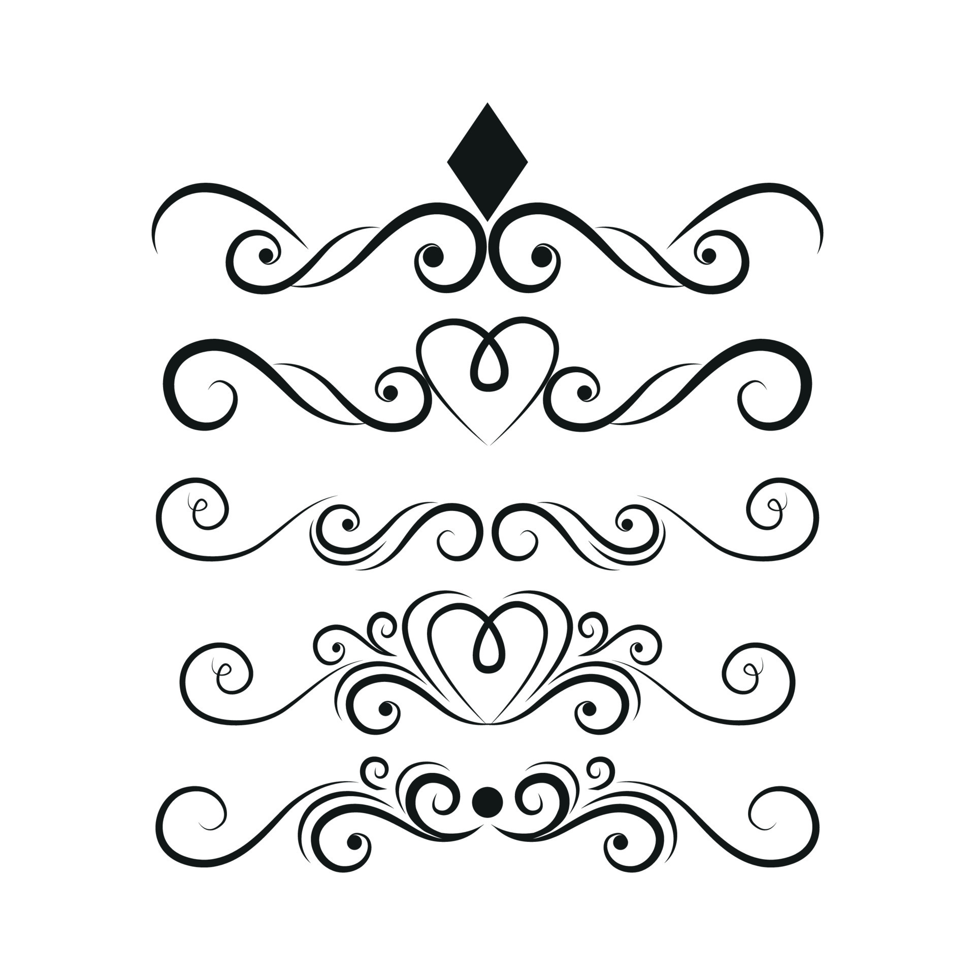 Set of black lines ornaments, frames for illustrations on a white