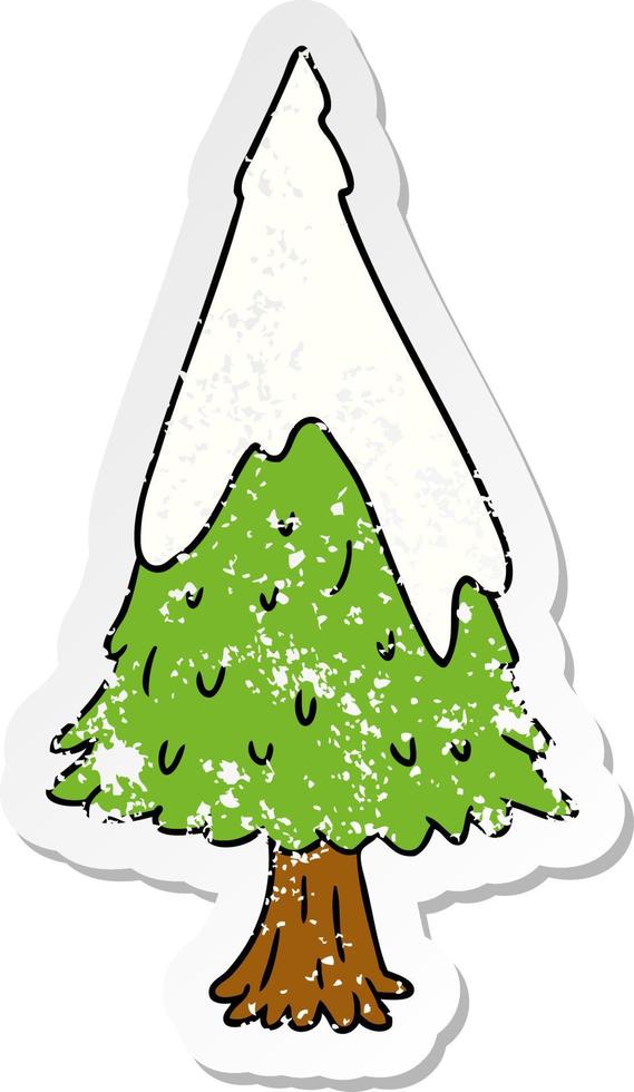 distressed sticker cartoon doodle single snow covered tree vector