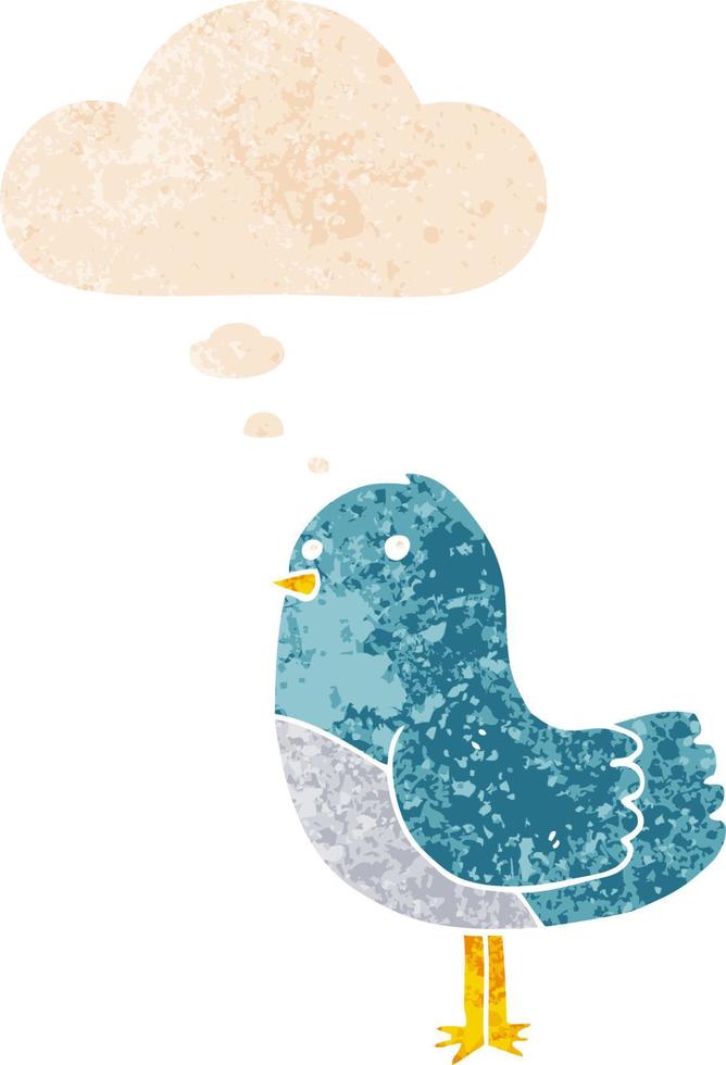 cartoon bird and thought bubble in retro textured style vector