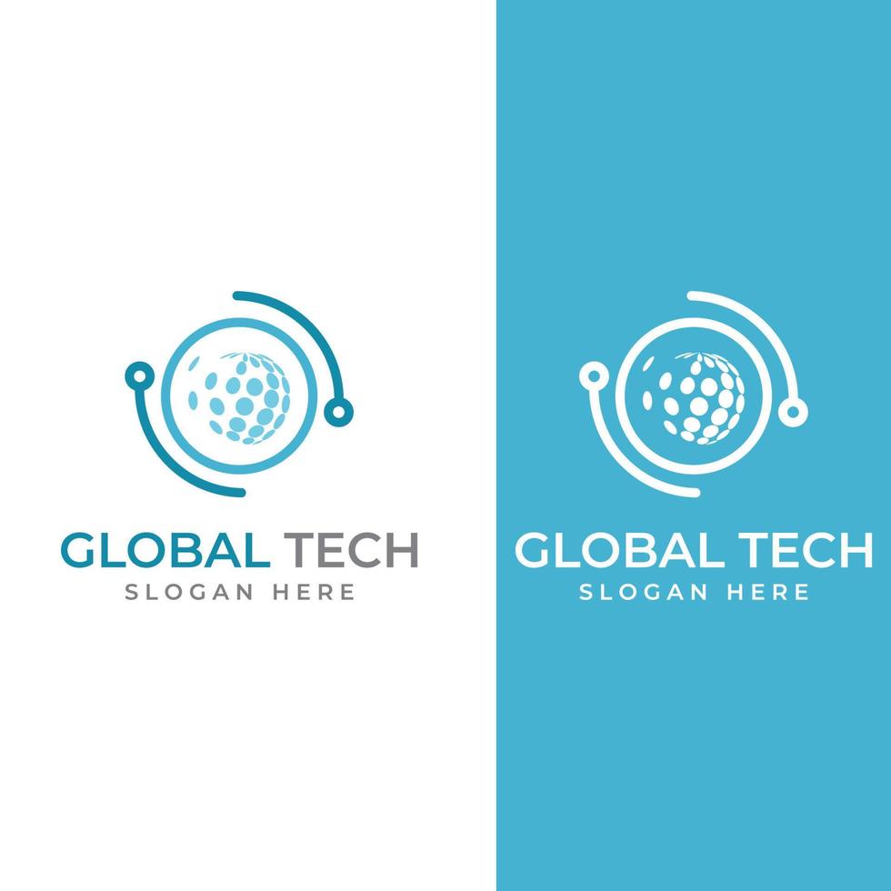 logotipo mundial de tecnología digital moderna, planeta global o tecnológico y protección de tecnología digital. logotipo con plantilla de ilustración de vector de concepto.