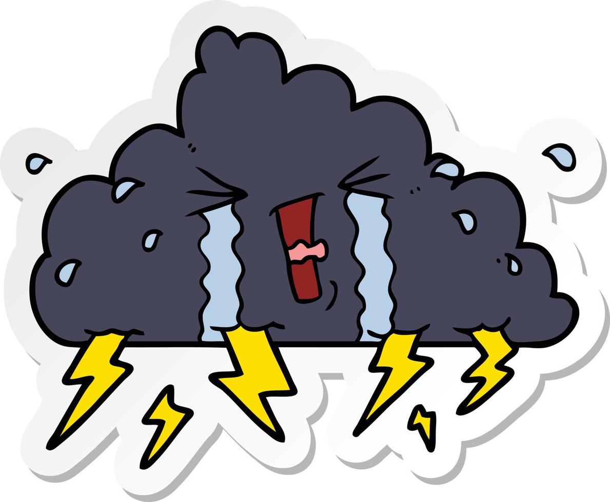 sticker of a cartoon thundercloud vector