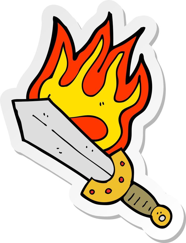 sticker of a cartoon flaming sword vector