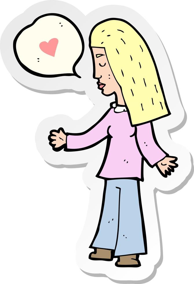 sticker of a cartoon woman in love vector