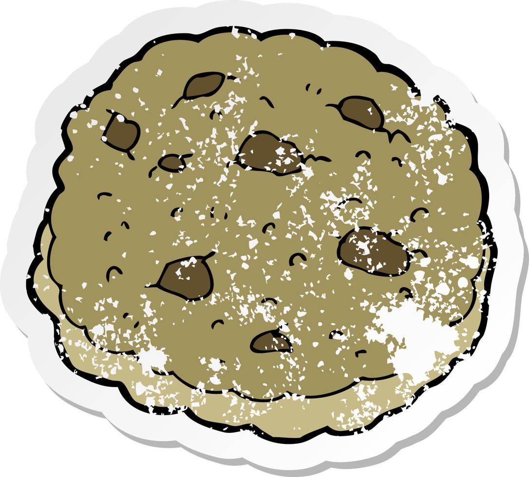 pegatina retro angustiada de una caricatura de galleta con chispas de chocolate vector