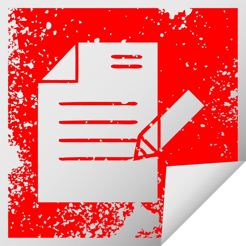 distressed square peeling sticker symbol of writing a document vector