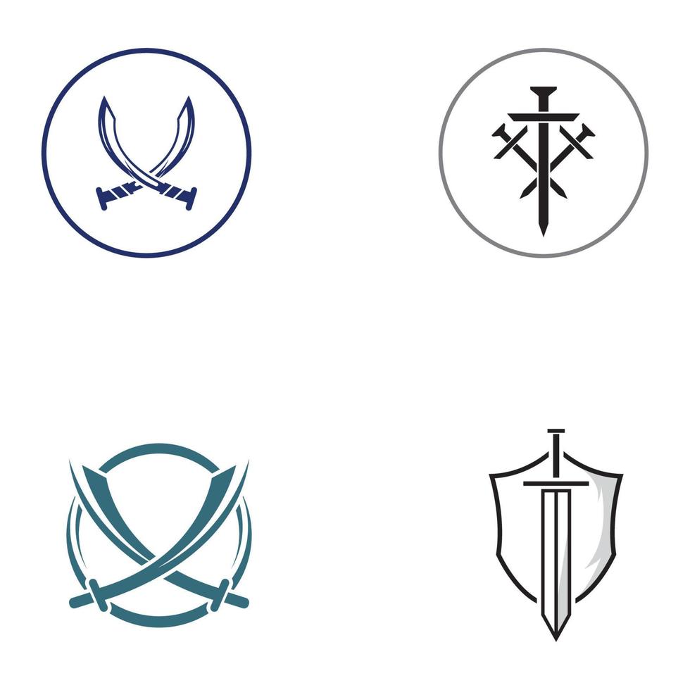espada, escudo y logo de la espada del rey. plantilla de ilustración vectorial de diseño de logotipo. vector