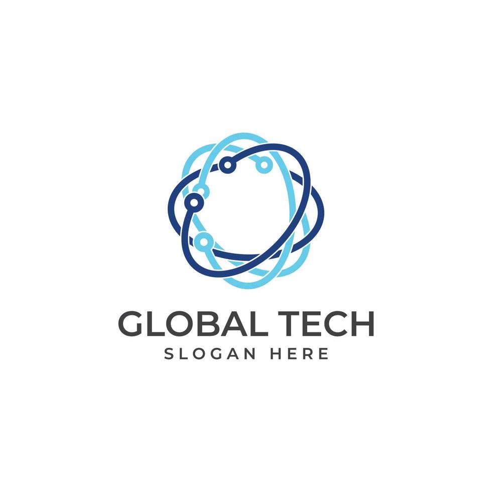 logotipo mundial de tecnología digital moderna, planeta global o tecnológico y protección de tecnología digital. logotipo con plantilla de ilustración de vector de concepto.