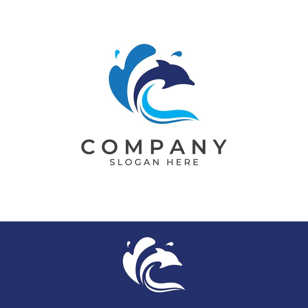 Dolphin logo. Dolphin jumping on the waves of sea or beach. With vector illustration editing.