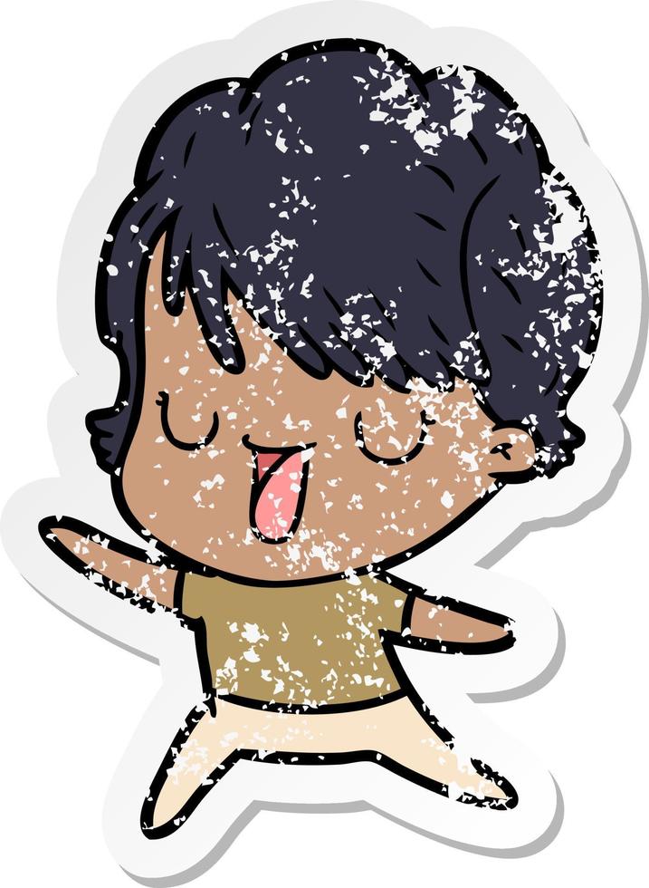 distressed sticker of a cartoon woman talking vector