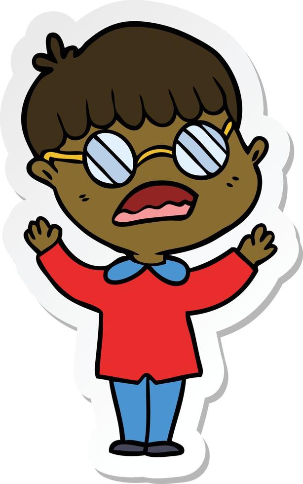 sticker of a cartoon boy wearing spectacles vector