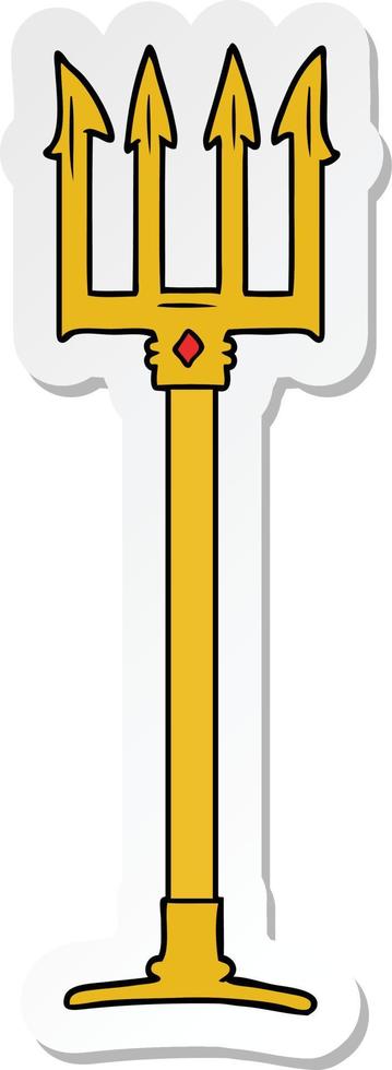 sticker of a cartoon trident vector