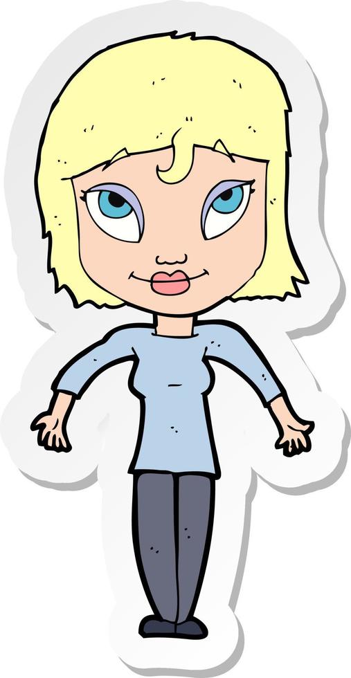 sticker of a cartoon girl shrugging shoulders vector