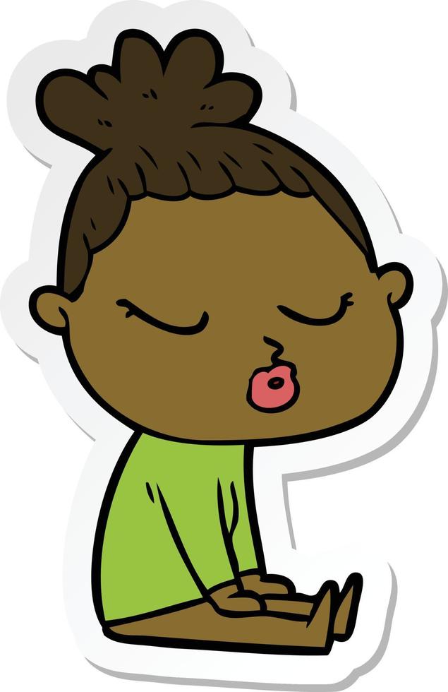 sticker of a cartoon calm woman vector