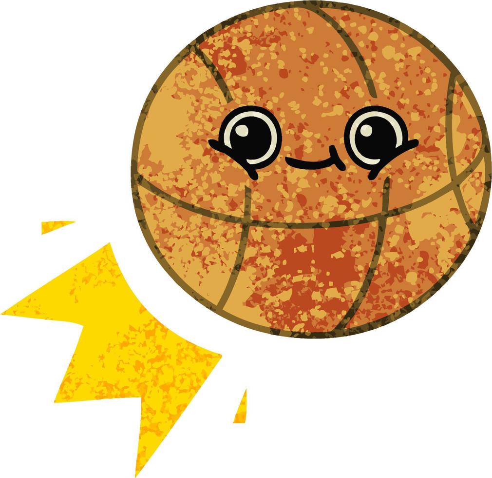 retro illustration style cartoon basketball vector