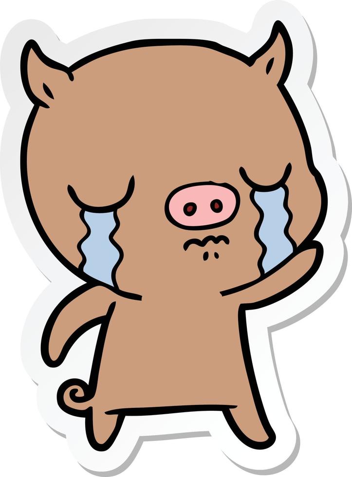 sticker of a cartoon pig crying waving goodbye vector