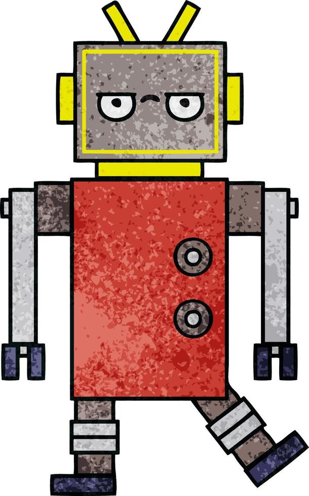 retro grunge texture cartoon robot vector