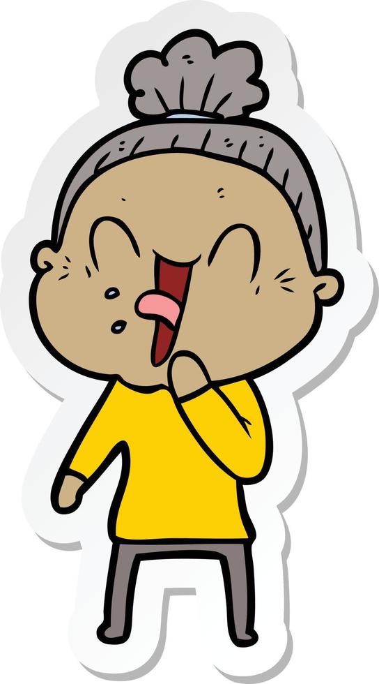 sticker of a cartoon happy old woman vector