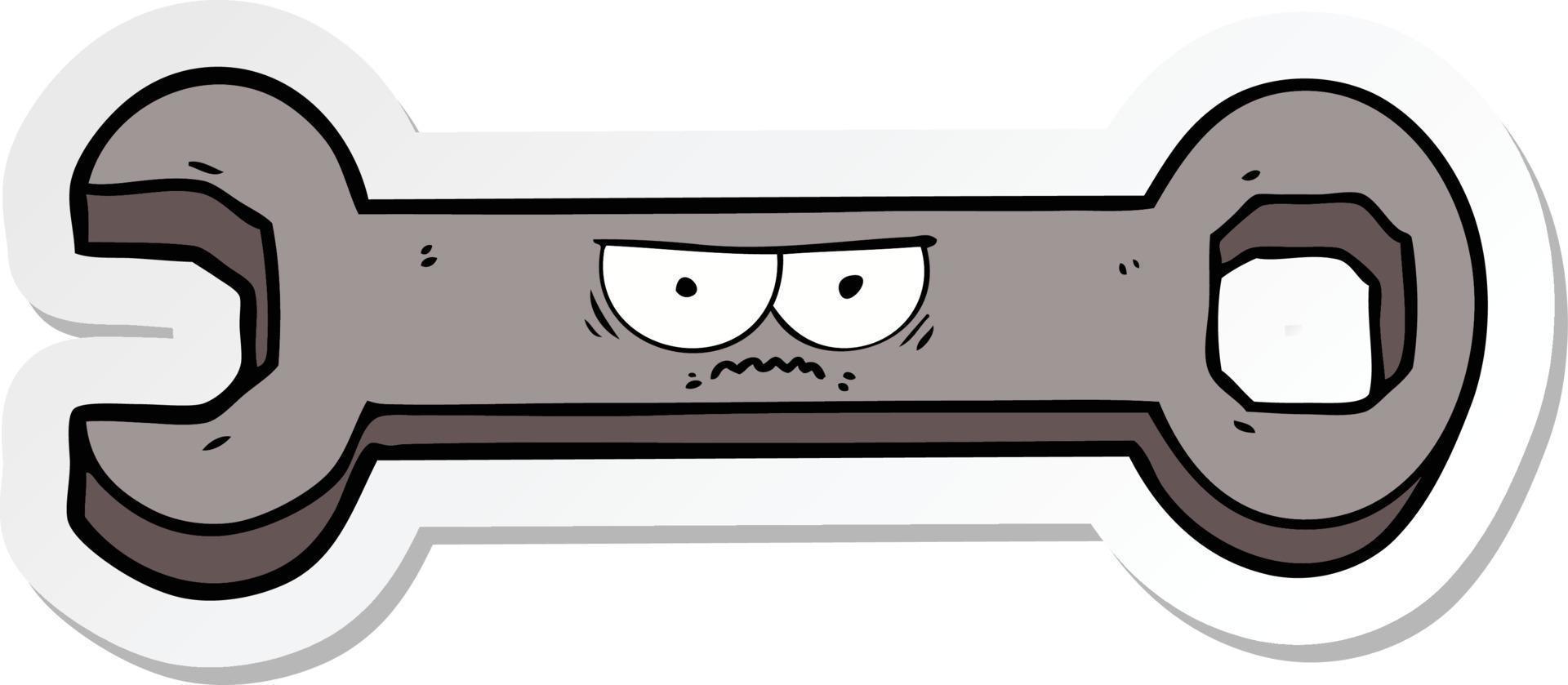 sticker of a cartoon spanner vector