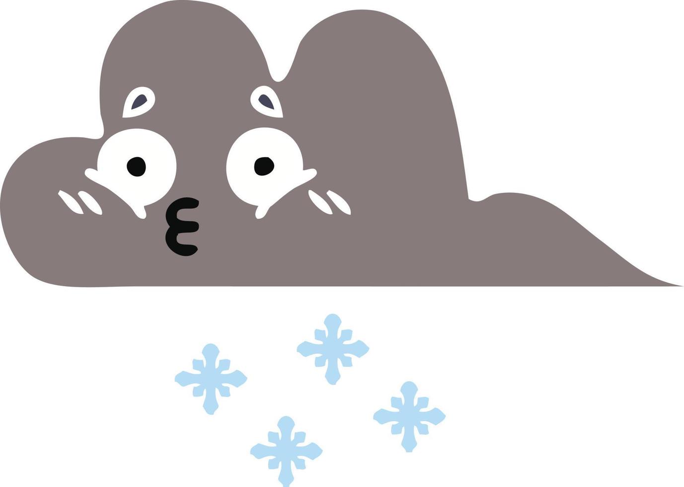 flat color retro cartoon storm snow cloud vector