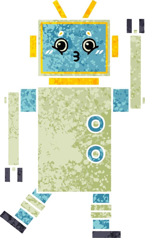 retro illustration style cartoon robot vector