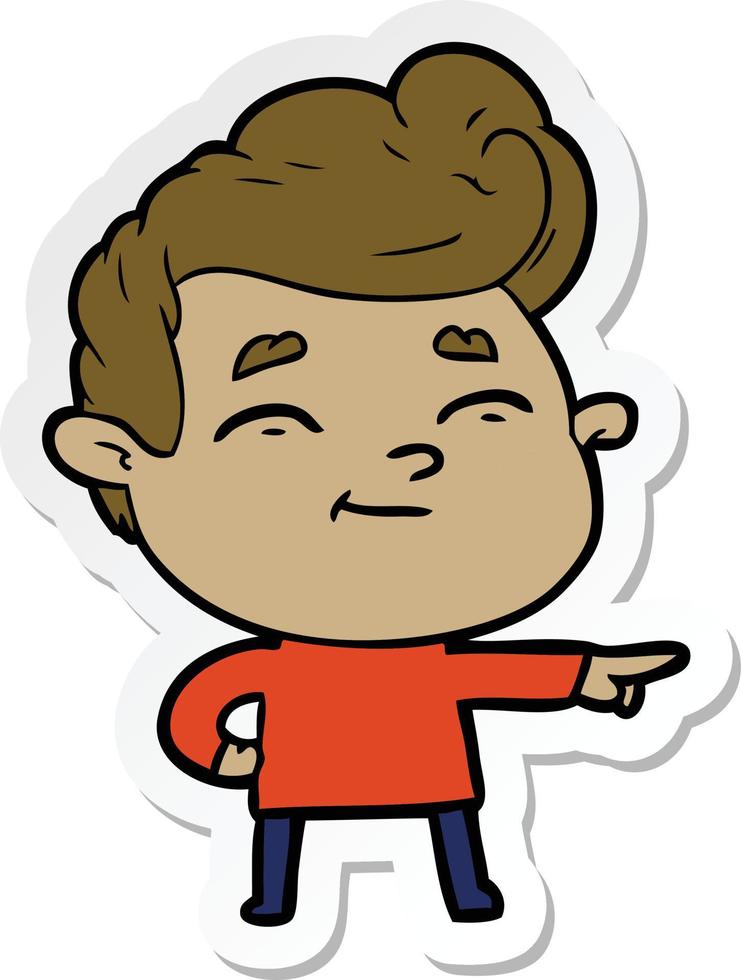 sticker of a happy cartoon man pointing vector