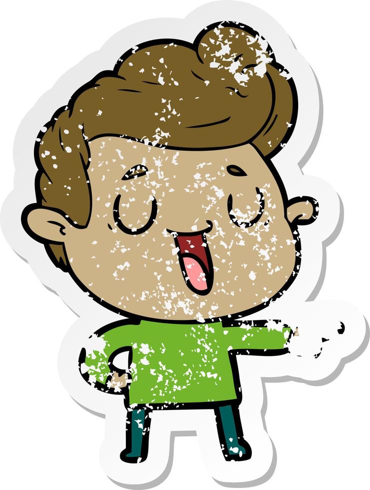 distressed sticker of a happy cartoon man vector