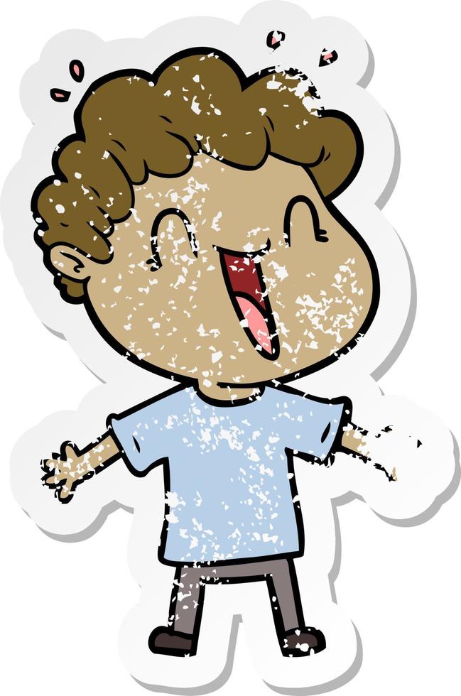 distressed sticker of a cartoon happy man vector