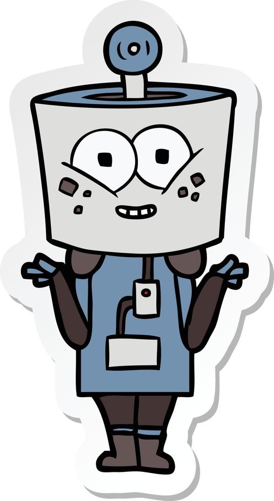 sticker of a happy cartoon robot shrugging shoulders vector