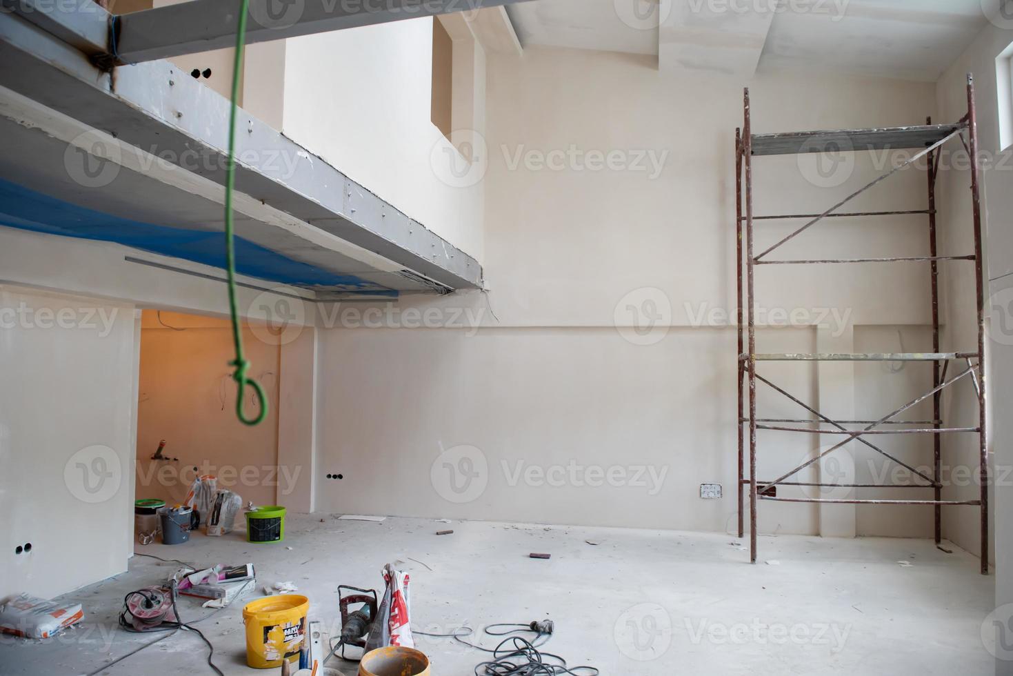 interior of construction site with scaffolding photo