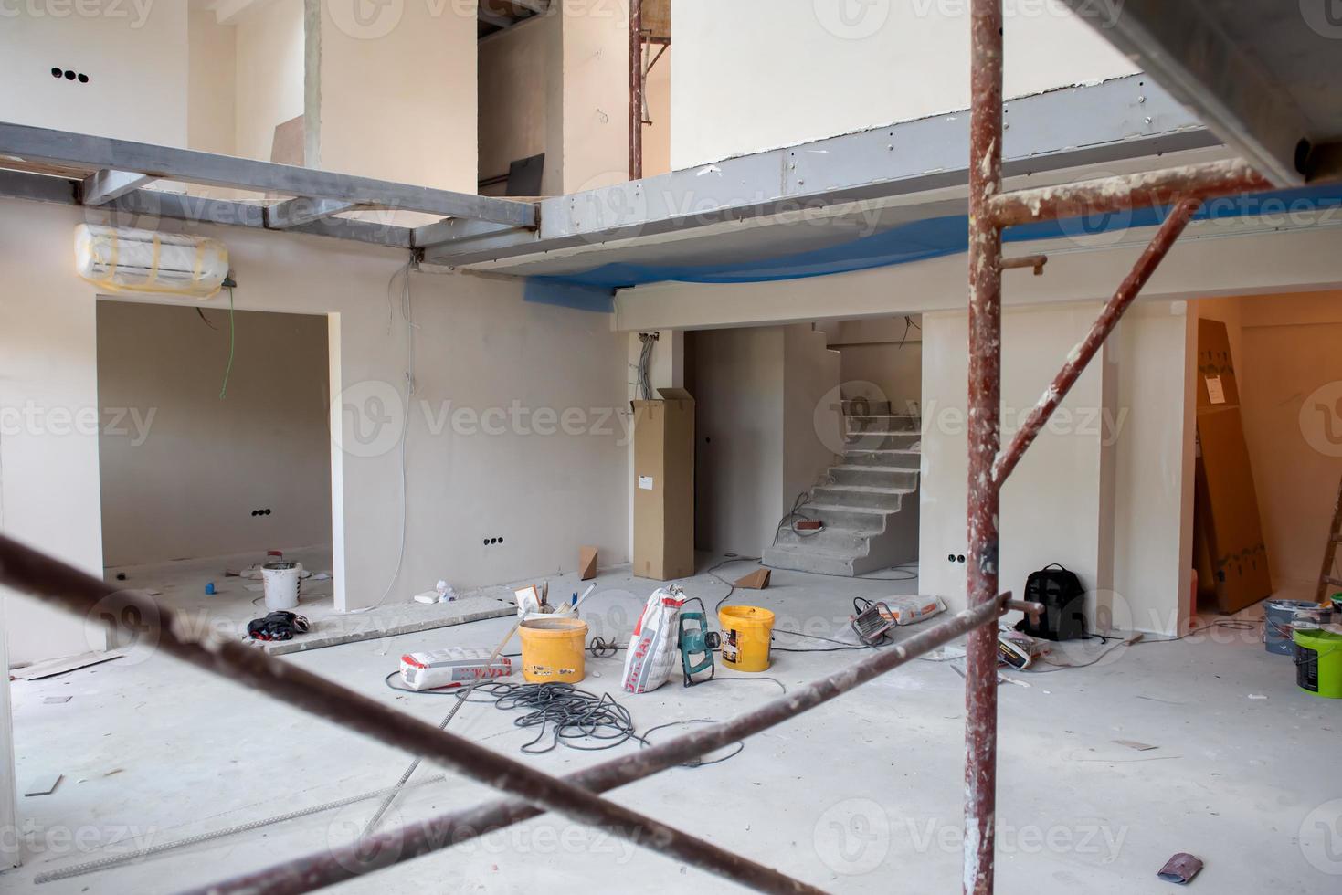 interior of construction site with scaffolding photo