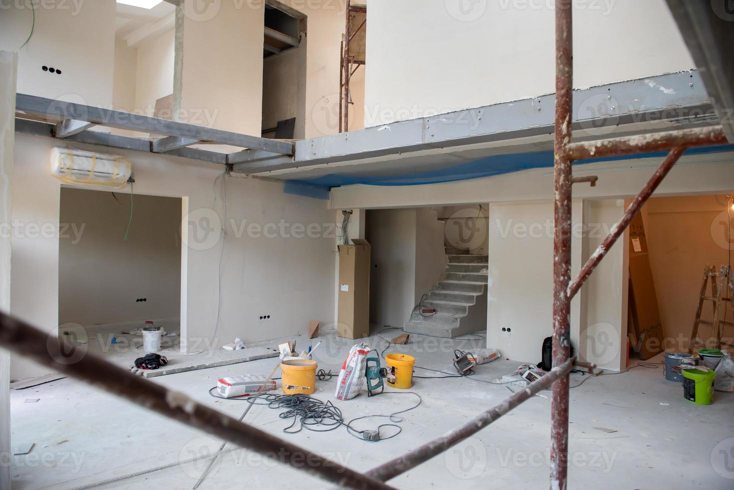 interior of construction site with scaffolding photo