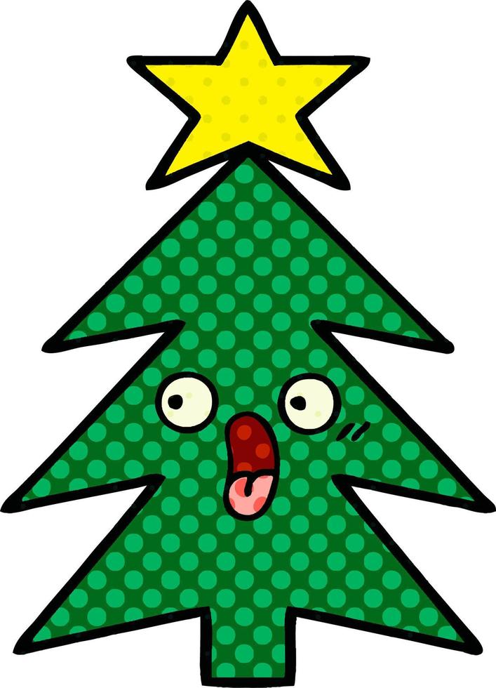árbol de navidad de dibujos animados de estilo cómic vector