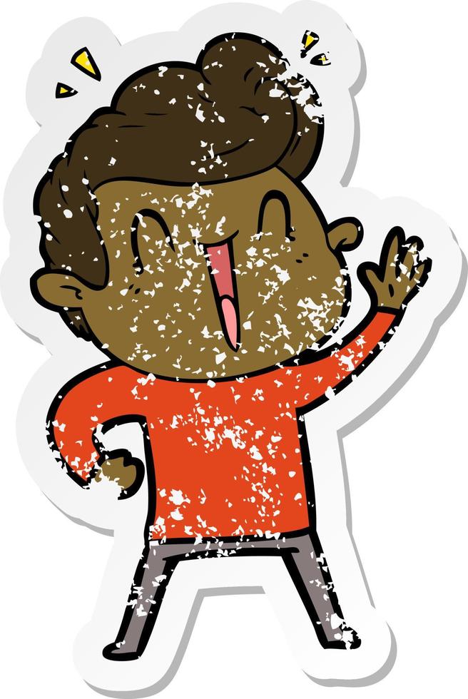 distressed sticker of a cartoon excited man vector