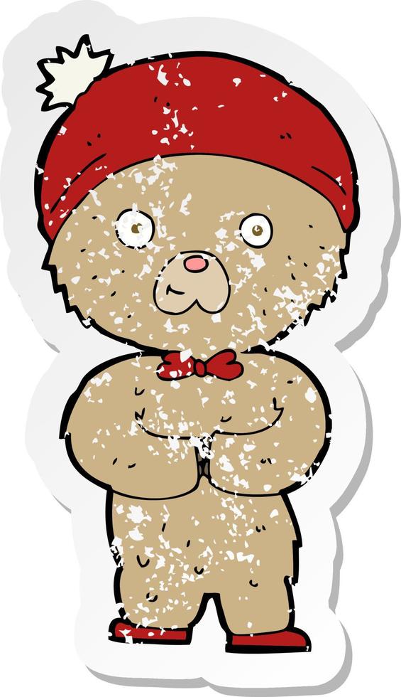 retro distressed sticker of a cartoon teddy bear vector