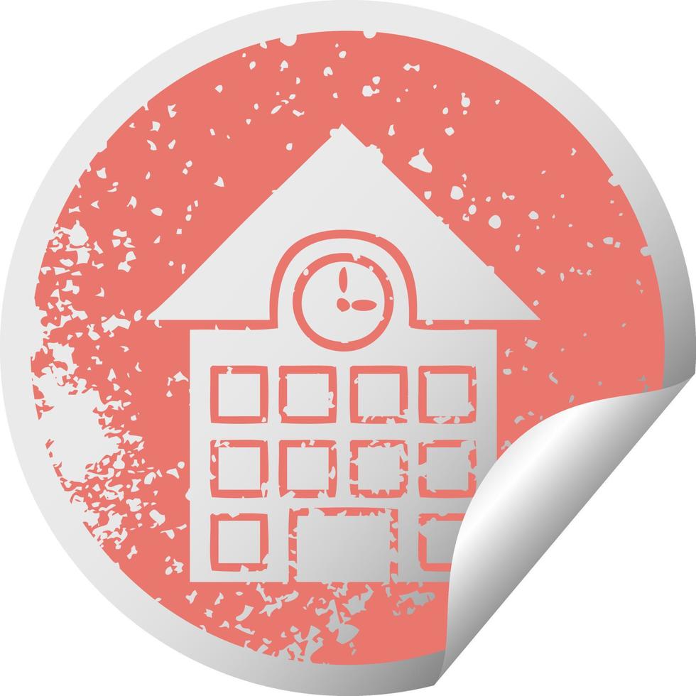 símbolo de pegatina de peeling circular angustiado casa de pueblo vector