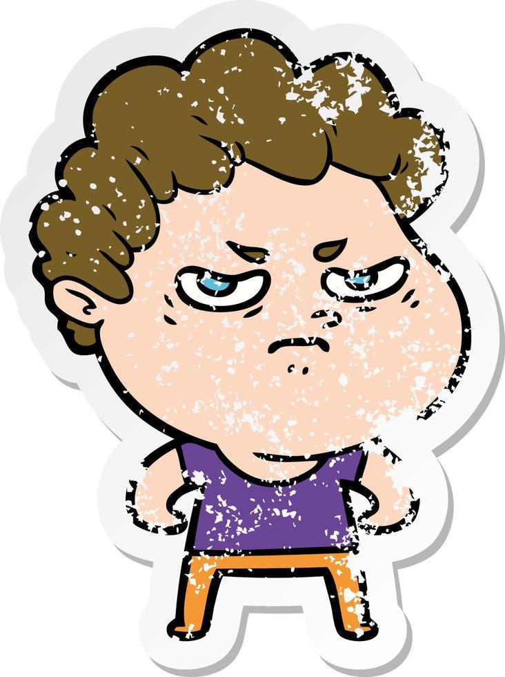 distressed sticker of a cartoon angry man vector