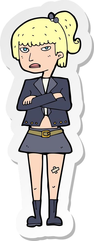 sticker of a cartoon cool girl vector