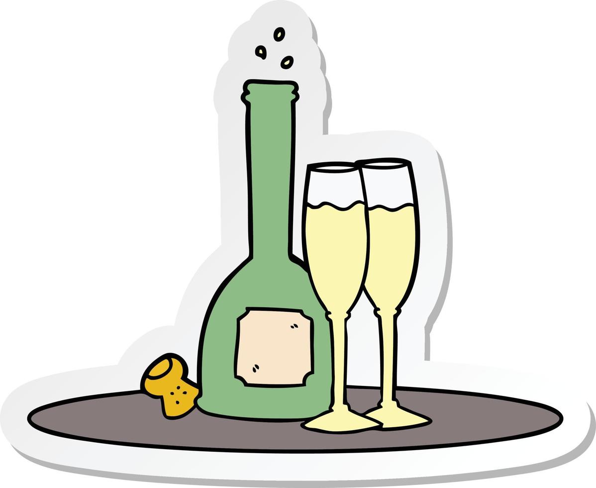 sticker of a cartoon champagne on tray vector