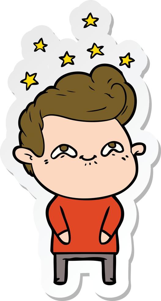 sticker of a cartoon excited man vector
