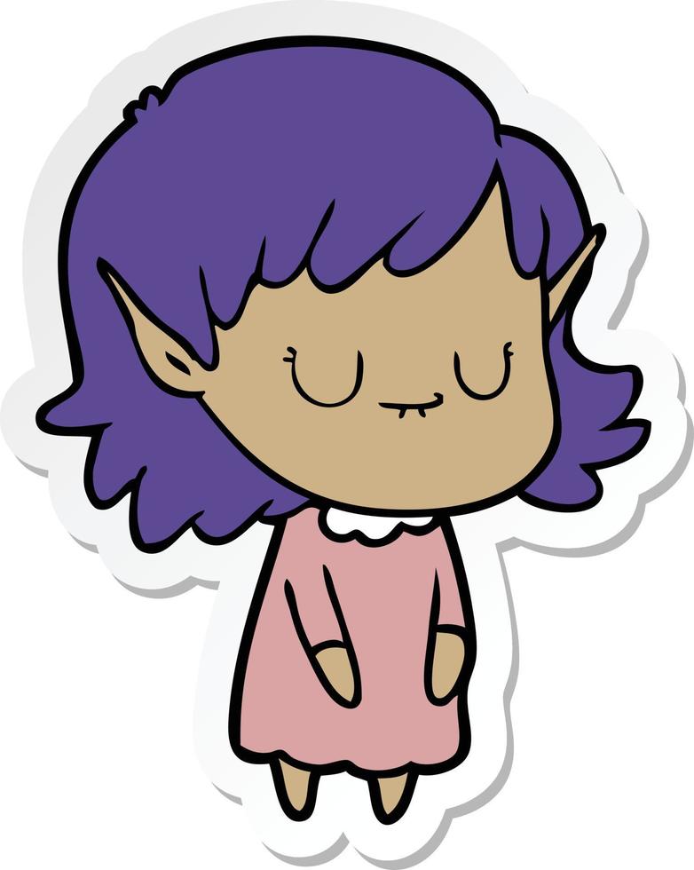 sticker of a happy cartoon elf girl wearing dress vector