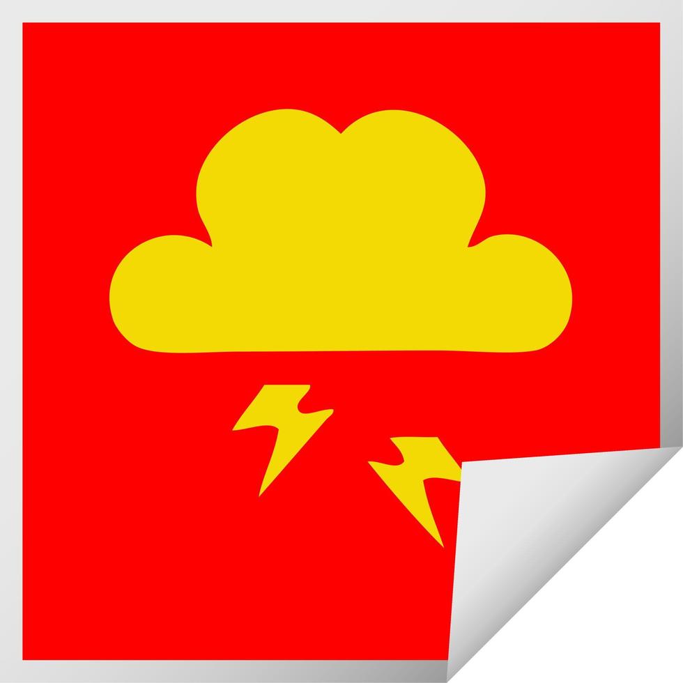 square peeling sticker cartoon thunder cloud vector