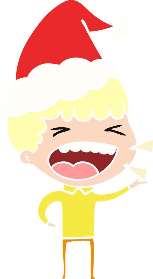 flat color illustration of a laughing man wearing santa hat vector