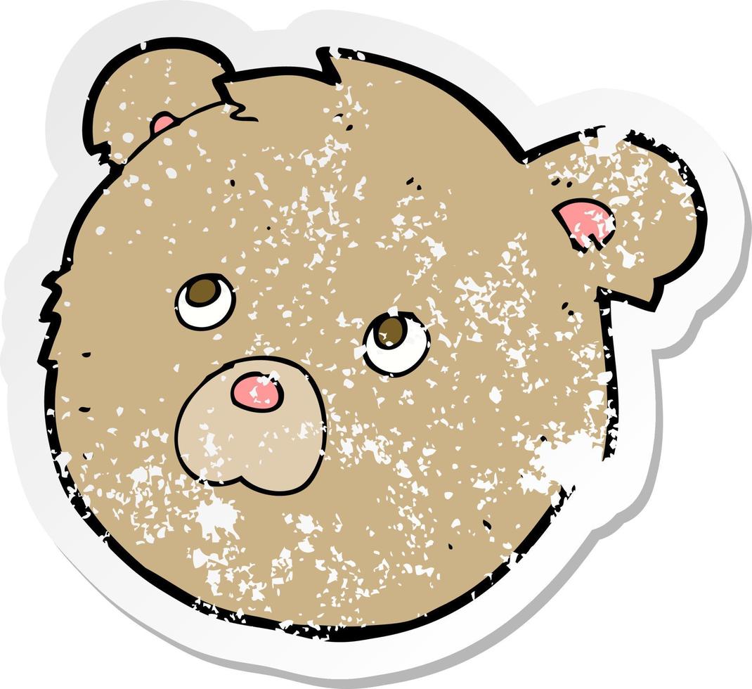 retro distressed sticker of a cartoon teddy bear face vector