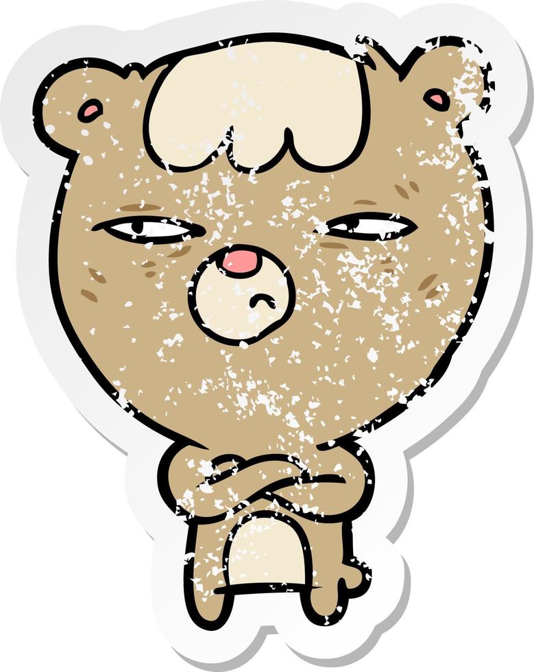 distressed sticker of a cartoon angry bear vector