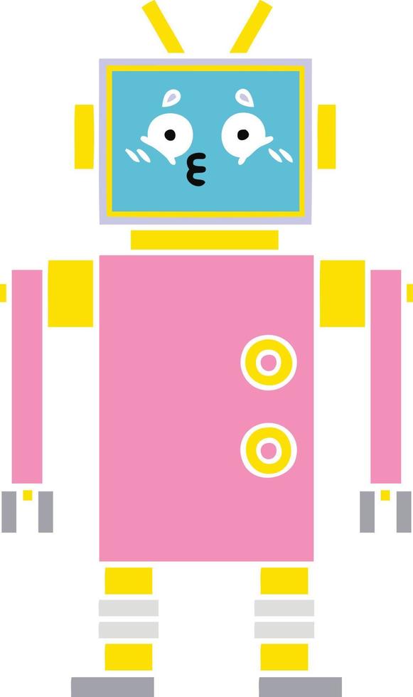 flat color retro cartoon robot vector