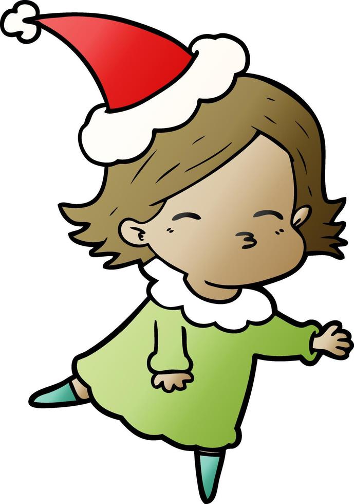 gradient cartoon of a woman wearing santa hat vector