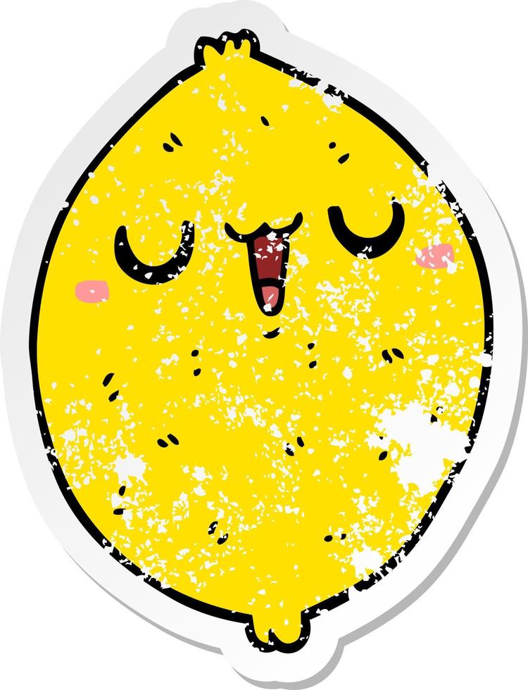 distressed sticker of a cartoon happy lemon vector