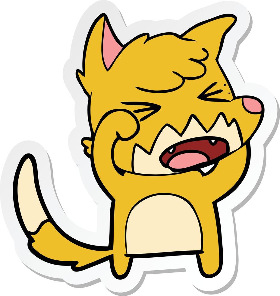 sticker of a angry cartoon fox rubbing eyes vector