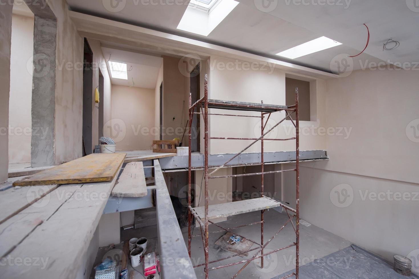 interior of construction site with scaffolding photo